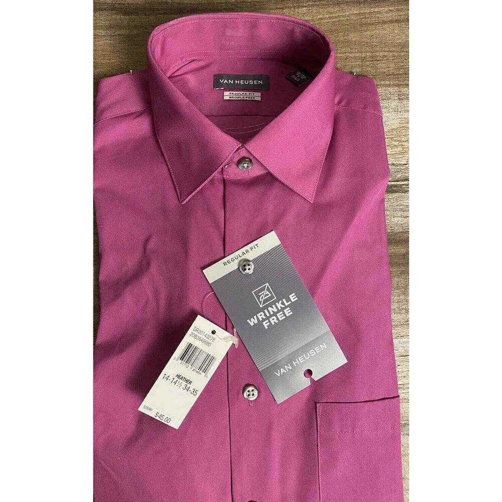 Van Heusen Mens Wrinkle Free Regular Fit Dress Shirt 14-14.5 34/35 Purple Men's